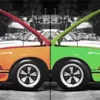 Fotografía artística Porsche Carrera con capó abierto mostrando el motor bóxer, detalle técnico del corazón del 911 Carrera clásico, arte de pared automovilístico de colección edición limitada Cars and Roses