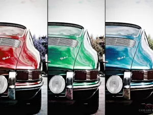 Tríptico artístico Porsche 911 trasera en tres colores RGB – edición limitada Cars and Roses