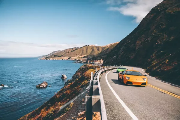 Fotografía de Lamborghini Murcielago LP 640 Dos Lamborghini Murciélago LP 640 Highway One Big Sur California costa acantilados océano Pacífico – fotografía artística edición limitada