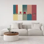 Cuadros artísticos cinco paneles Porsche 911 Turbo estilo japonés minimalista Marlboro exhibidos en interior contemporáneo sobre pared blanca con decoración moderna