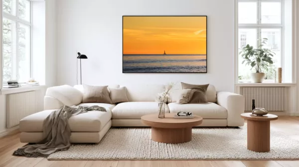 Decoración de pared fotografía fine art atardecer Marbella salón interior minimalista cuadro gran formato